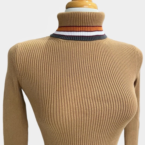 Vintage Mexx Camel Ribbed Striped Turtleneck Sweater 100% Cotton Y2K Small - Picture 4 of 8